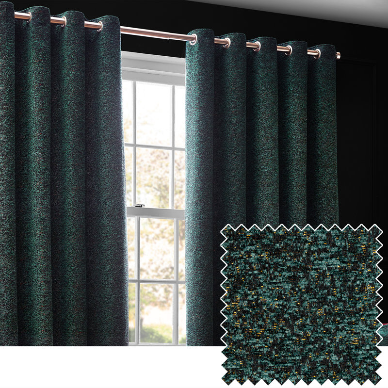  Chenille Room Darkening Eye Curtains, Emerald, 229cm Width x 229cm Drop