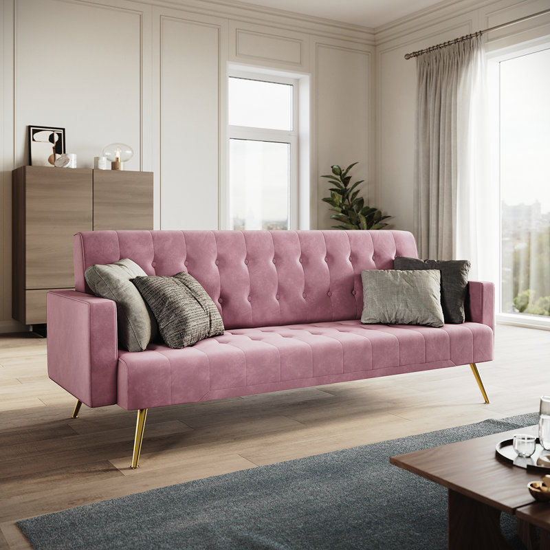 176*60*75cm Multi-functional Premium Plush Comfort Sofa for Living Room, Pink