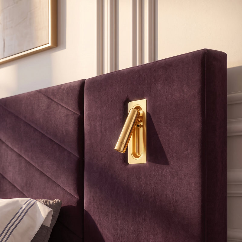 Lit plateforme tapissier Modern, King, Burgundy Purple