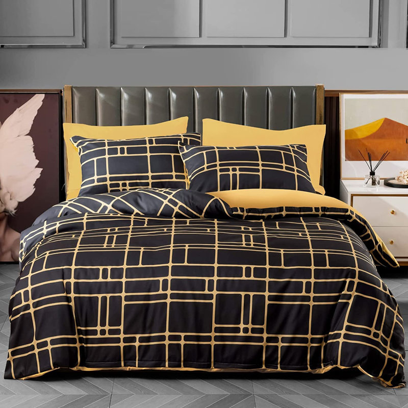 Ultra Soft Microfiber Duvet Cover Set Hypoallergenic Reversible Bedding with Secure Zipper Closure, Gold