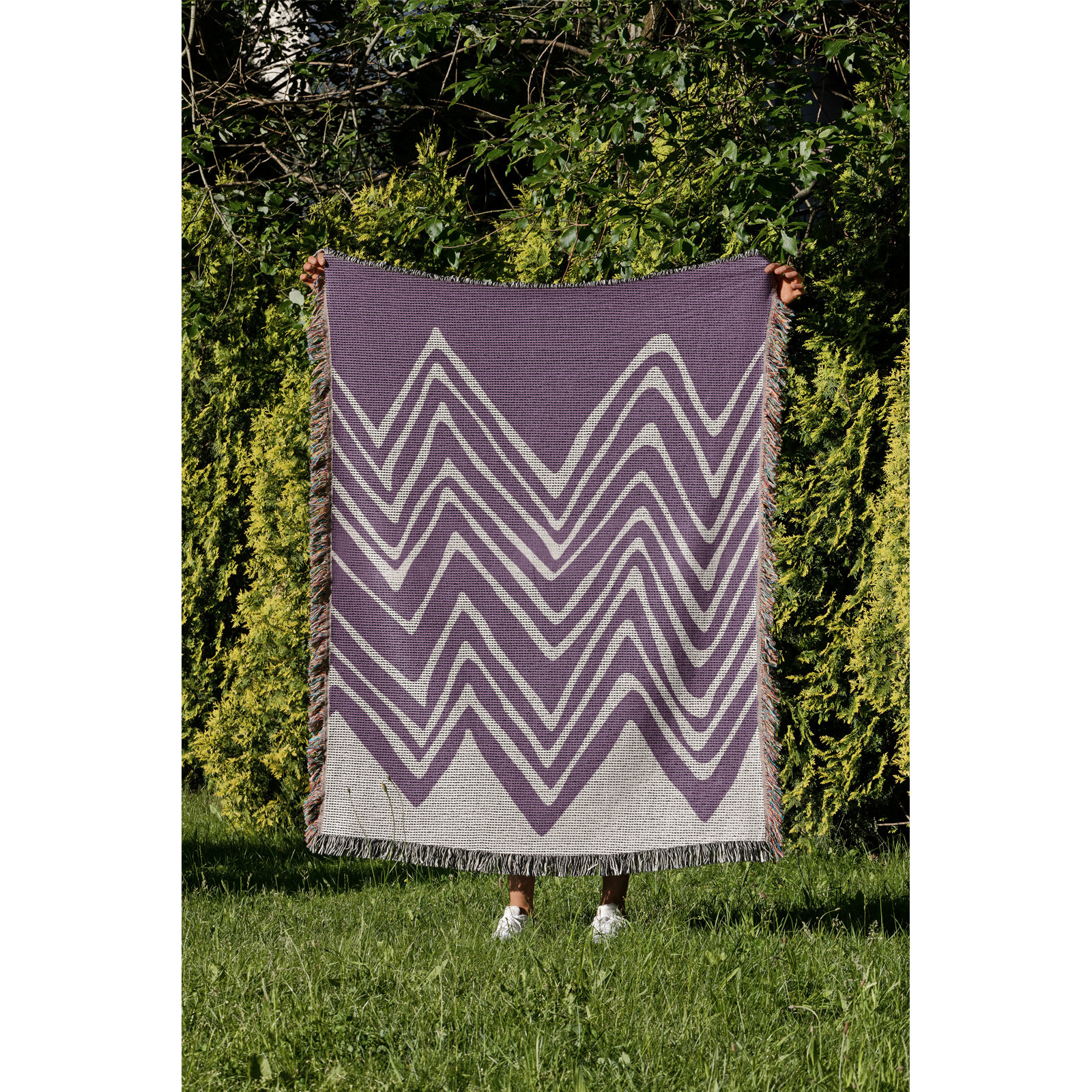 Addai Abstract Triangle Pattern Blanket , 60" H x 60" W (Throw), Purple
