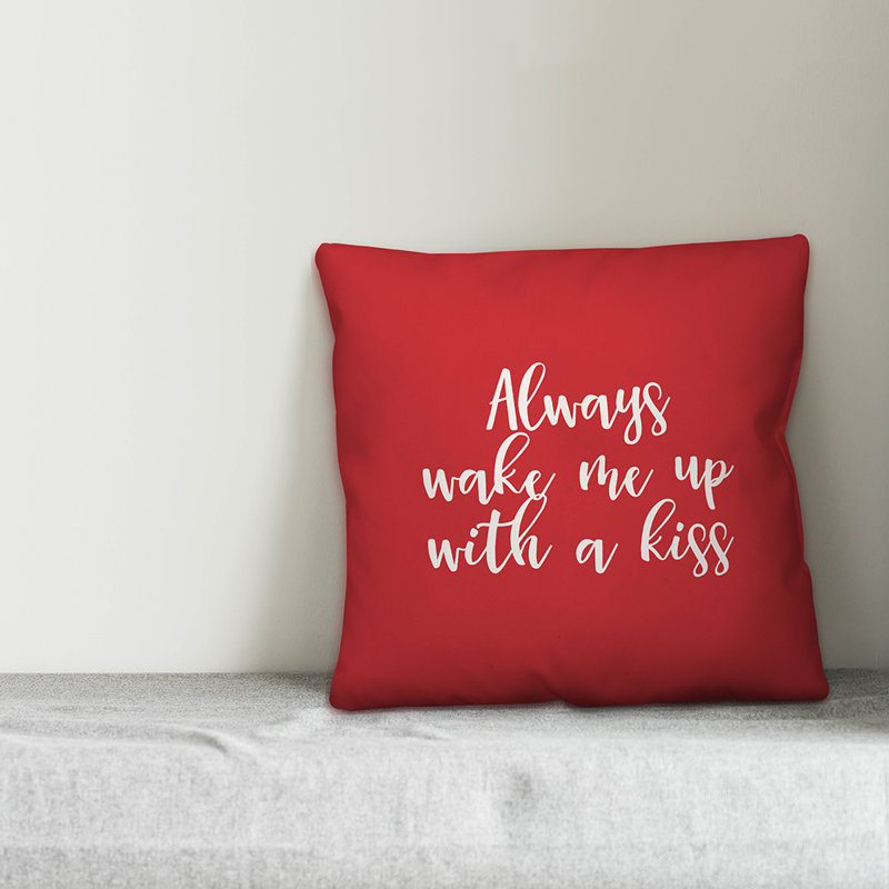  Coussin Always Wake Me with A Kiss, Coussin décoratif, Rouge / Blanc