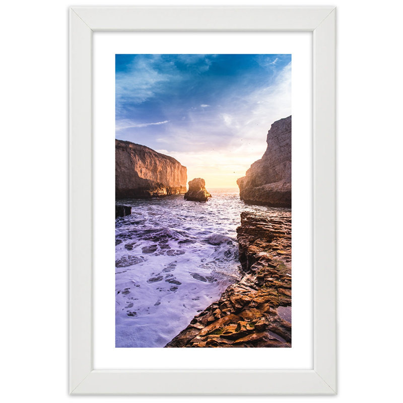 Ocean Rocks Nature - Single Picture Frame Print, 100cm H x 70cm W, White