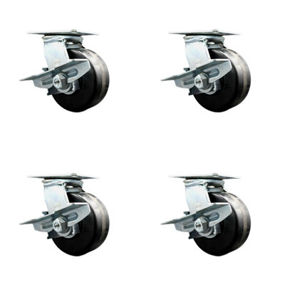 6 Inch Phenolic Wheel Heavy Duty Top Plate Swivel Caster with Brakes Set of 4