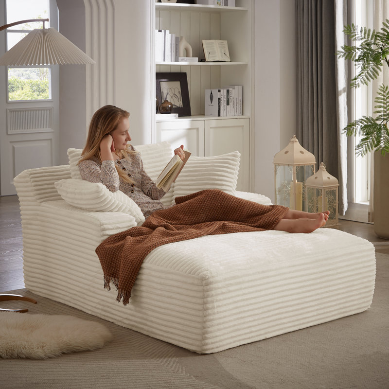 Chaise longue rembourrée en velours côtelé, White Corduroy