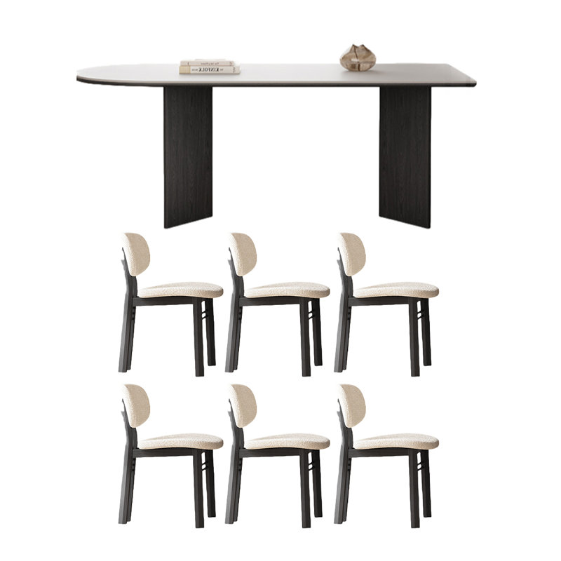 Simple black solid wood rock board table set, 29.52"H x 62.99"L x 31.49"W