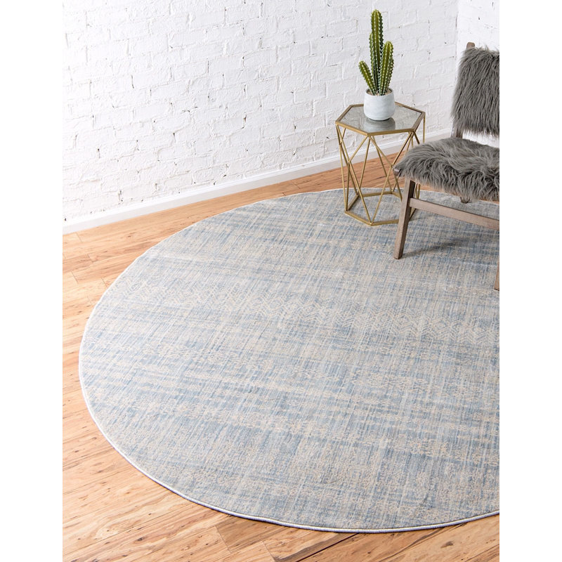 Tapis argenté à chevrons Frodsham, Rond 8 pi