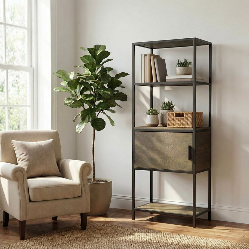 Algean 24"W x 15"D x 64"H 3-Shelf Bookcase With Storage Cabinet