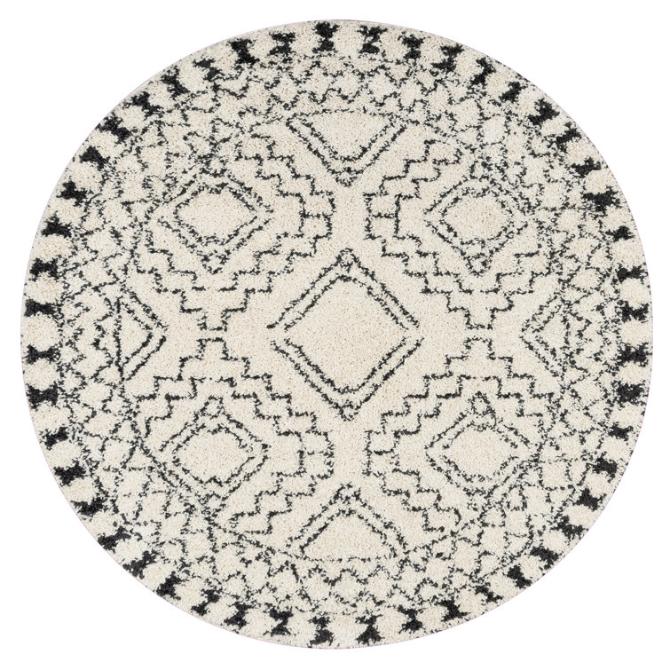 Adry Moroccan Shag Tasseled Cream/Charcoal Area Rug