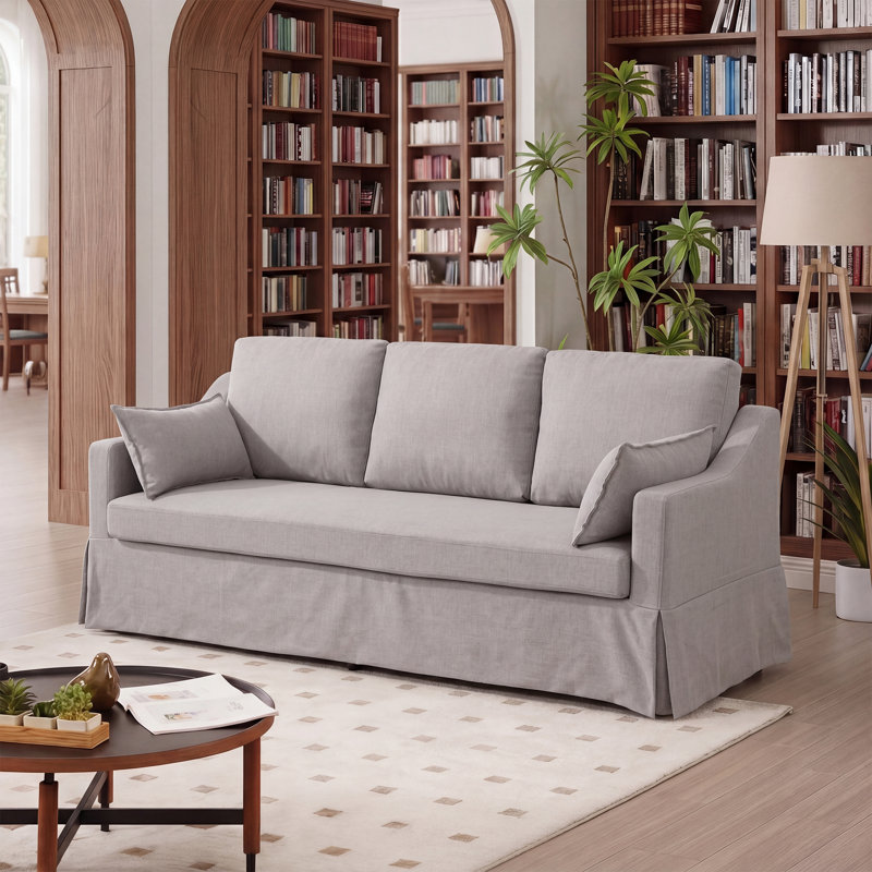 81'' Country-Style Upholstered Slipcover Standard Sofa, Dark Gray