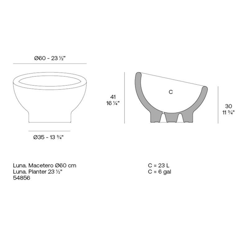 Luna Planter, 16.25" H x 23.5" W x 23.5" D, Garnet