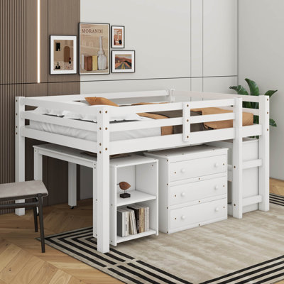 Low Full Loft Bed With Cabinet ,Shelves And Desk,Multiple Functions Bed