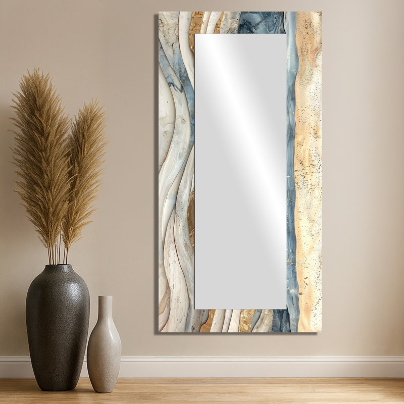 Mouette moderne en marbre sur la plage - miroir animaux pour décoration murale - imprimé sur métal, 28 po x 55 po
