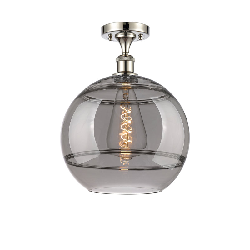 Plafonnier semi-encastré 1 lumière Ballston - Adrieanna, Nickel poli, H 14,63 po x l 12 po x P 12 po, Gris fumée clair