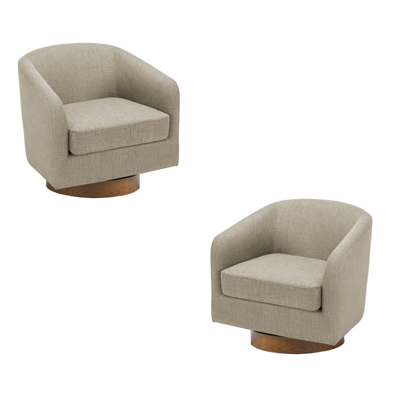 72Cm Wide Swivel Barrel Chair, Light Brown Linen Blend