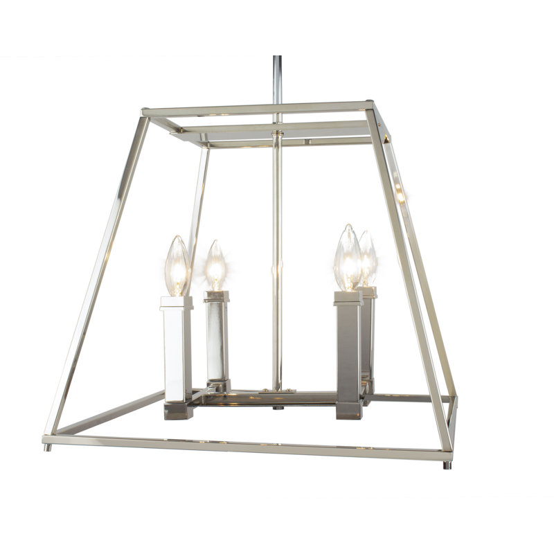 Lustre rectangulaire lanterne 4 lumières Jeffry, H 15 po x l 18 po x P 18 po, Nickel brossé