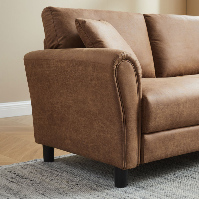 Latitude Run® 86.5“ Mid-Century Modern Faux Leather Rolled Arm Couch ,3 ...