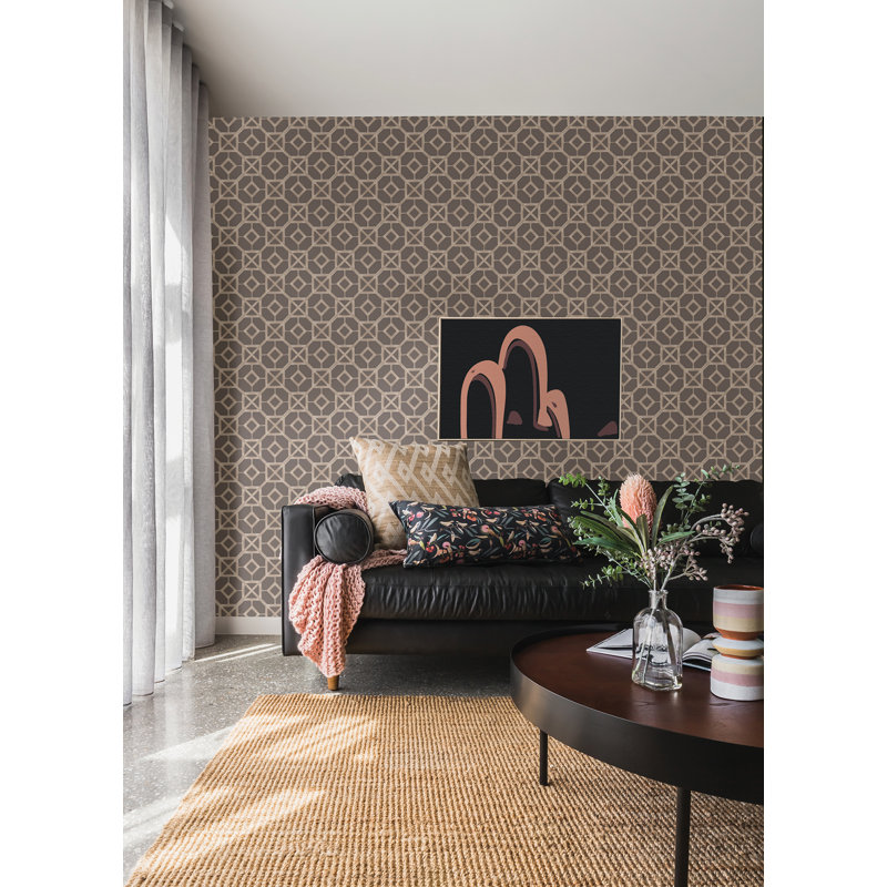 Ravello Trellis Geometric Luxury Wallpaper, Mink