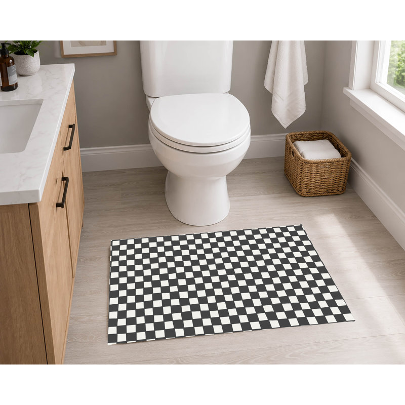 Checkered Absorbent Non-Skid Rectangular Toilet Mat