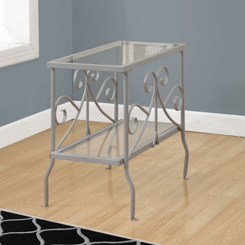 Daril Accent Table Side, End, Nightstand, Lamp, Living Room, Bedroom, Metal, Tempered Glass, Silver