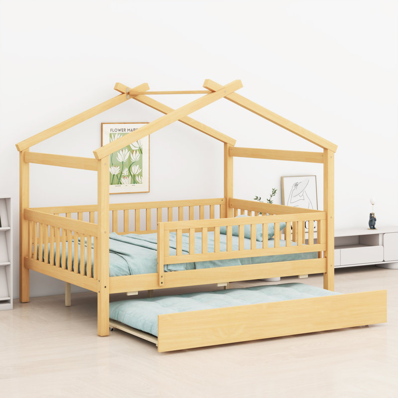 Lit en bois avec couchette, Naturel