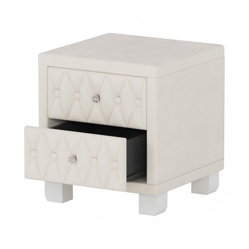 Mahzbin Velvet Nightstand with 2 Drawers, Beige