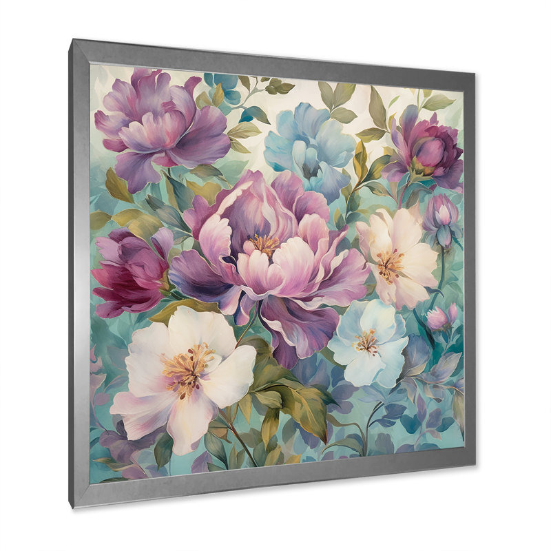«Retro Collage Blossoming Wildflowers» sur impression sur toile, Cadre simple argenté, H 24 po x l 24 po x P 1 po