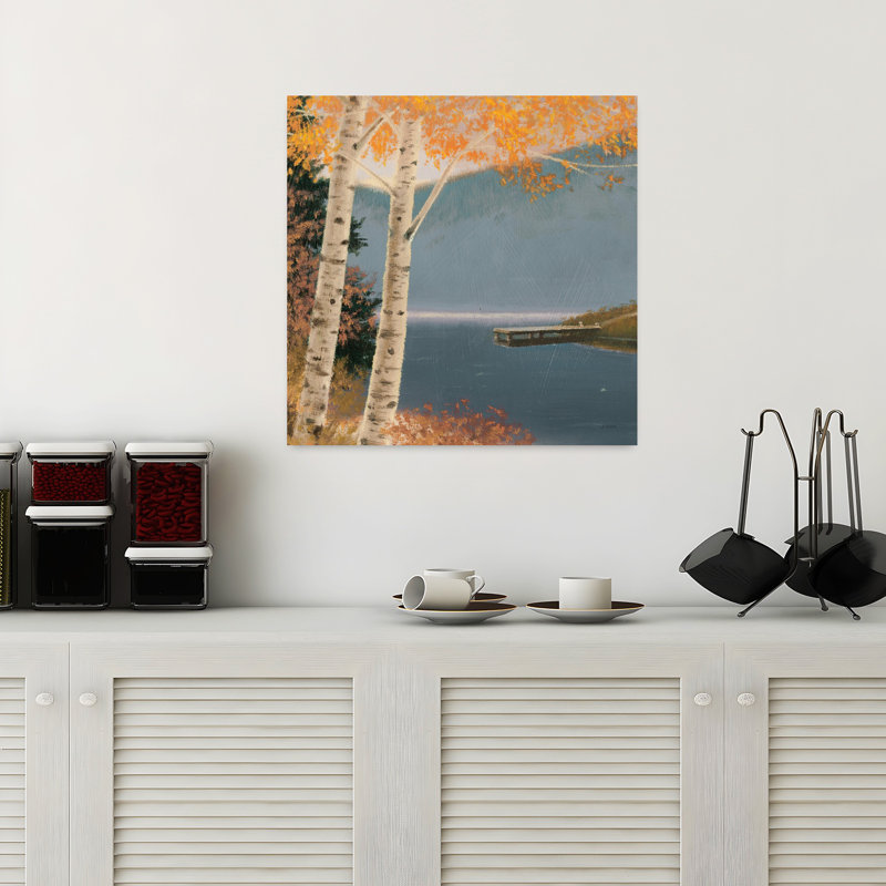 Art contemporain contemporain, soirée tranquille III sans mots avec bouleau d'automne, H 18 po x l 18 po