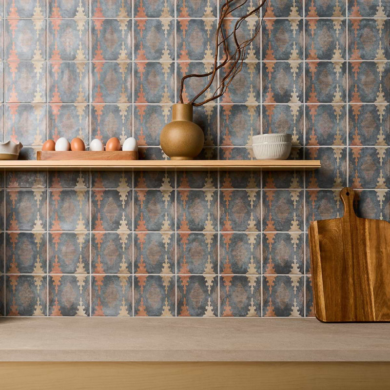 Paula Purroy Talia 5x5 Matte Ceramic Tile, Aztec Blue Terracotta