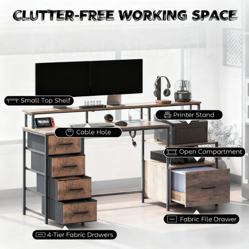 Bureau d'ordinateur avec prises de courant et lumières DEL