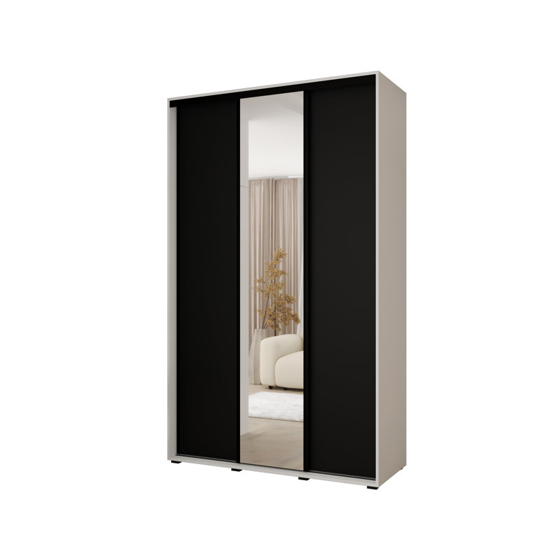 3 Door Manufactured Wood Wardrobe, 235.2cm H x 160cm W x 60cm D, Black/White