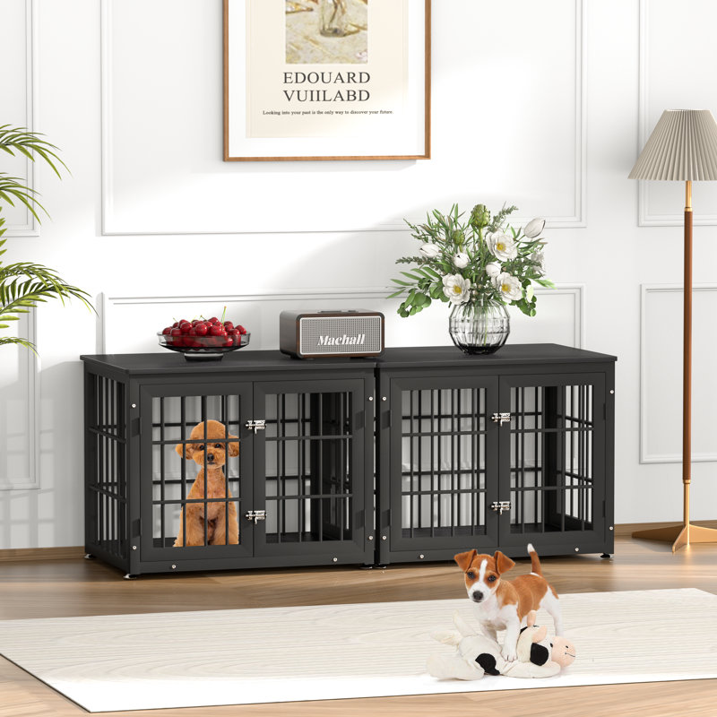 Meuble de caisse robuste pour chien de 32 pouces, table de bout décorative pour animal de compagnie, cage en bois pour chenil