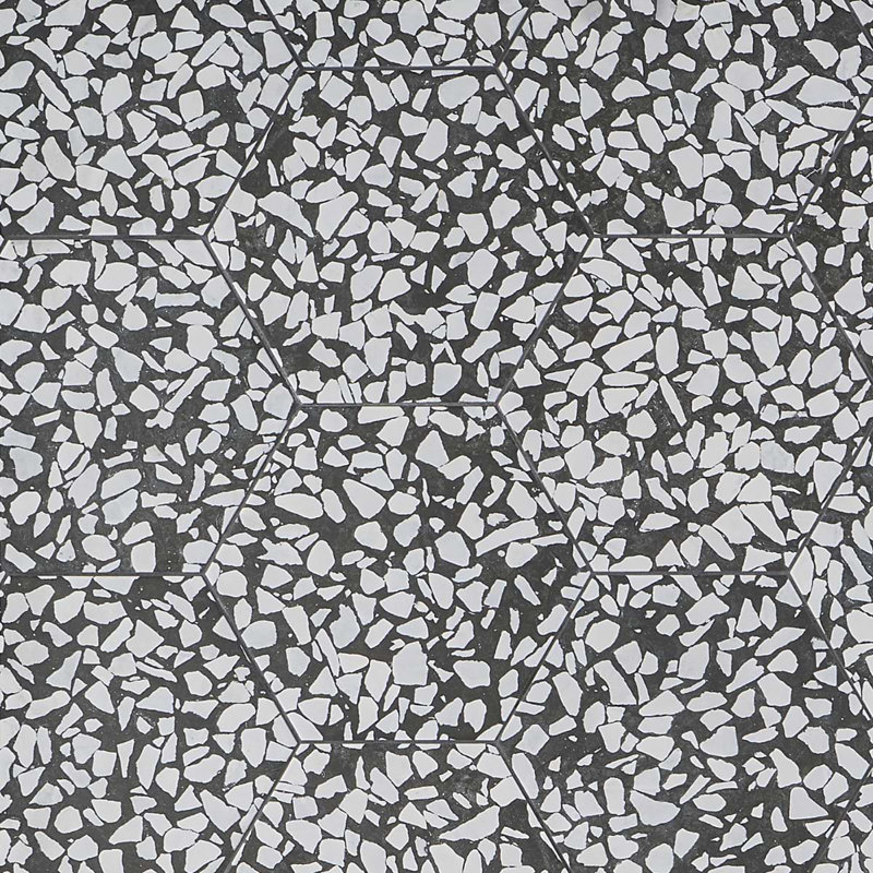 Terrazzo 9" Hexagon Matte Terrazzo Look Porcelain Tile, Hex Nero
