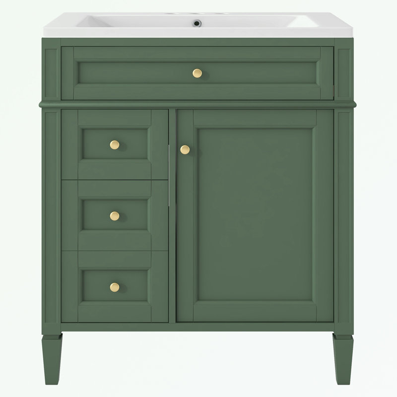 Pollark 30'' Single Bathroom Vanity with Ceramic Top, Green