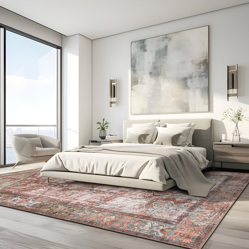 Tapis vintage antidérapant lavable à la machine Boho, Rectangle 10 pi x 14 pi