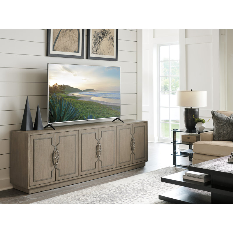 Gray Ash Veneer Transitional Media Console with Cabinet