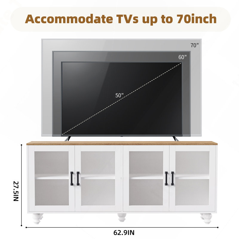Farmhouse Tv Stand With Gourd-Shaped Legs, Entertainment Center, Media Console With Adjustable Shelves, White