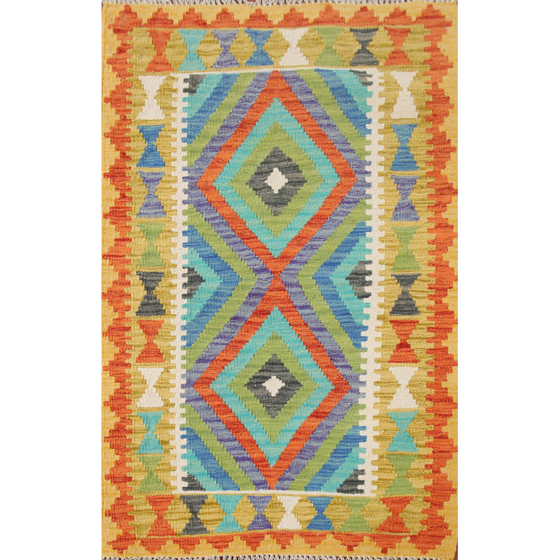 Tapis géométrique en laine Kilim