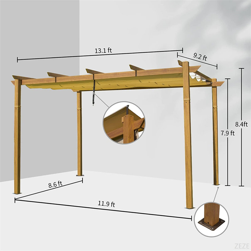 Outdoor Retractable Pergola With Weather-Resistant Sun Shade Canopy, Aluminum Pergola Gazebo For BBQ, Party, Wedding, Patio, Backyard, Deck, Garden