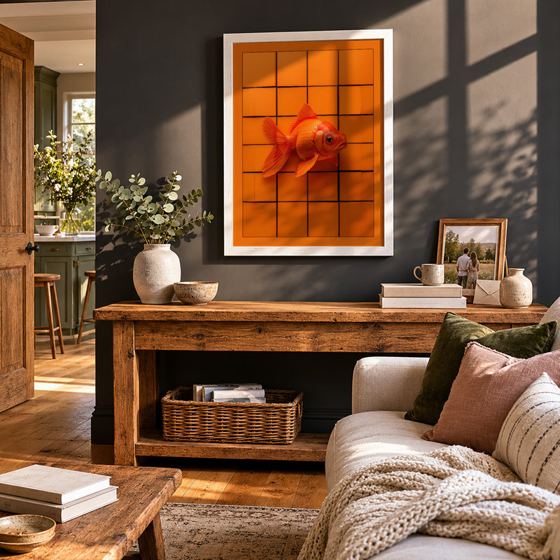 Goldfish On Tiles Modern - Print, A3 - 42.0 x 29.7 cm, White