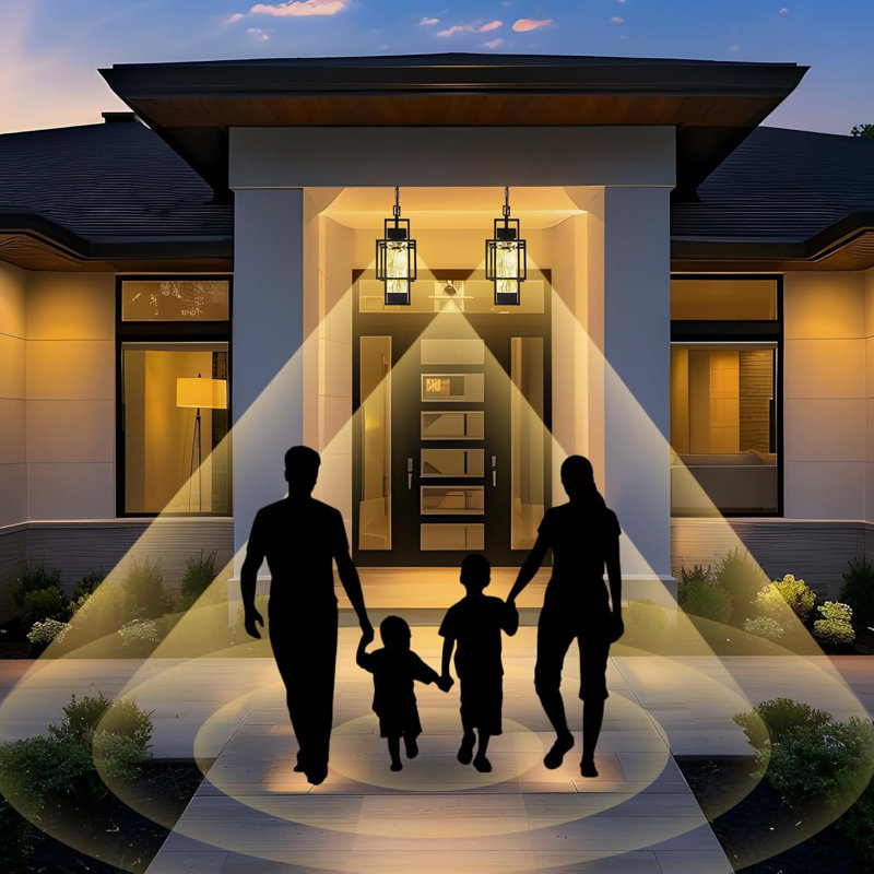 Outdoor Pendant Light with Motion Sensor, Industrial Hanging Lantern for Porch, Patio, Entryway, Bulb Included