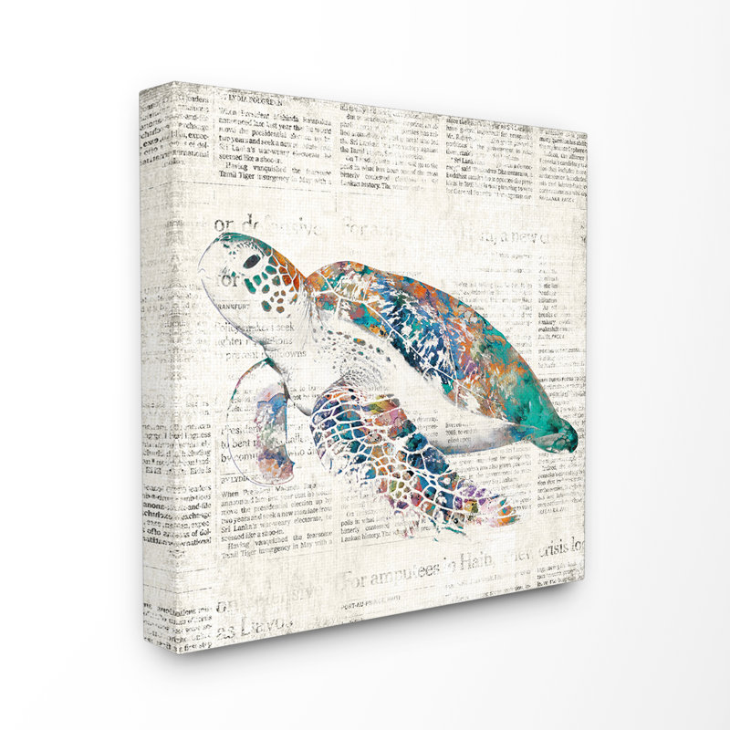 « sea turtle on journal vieilli », impression, Toile tendue, H 17 po x l 17 po