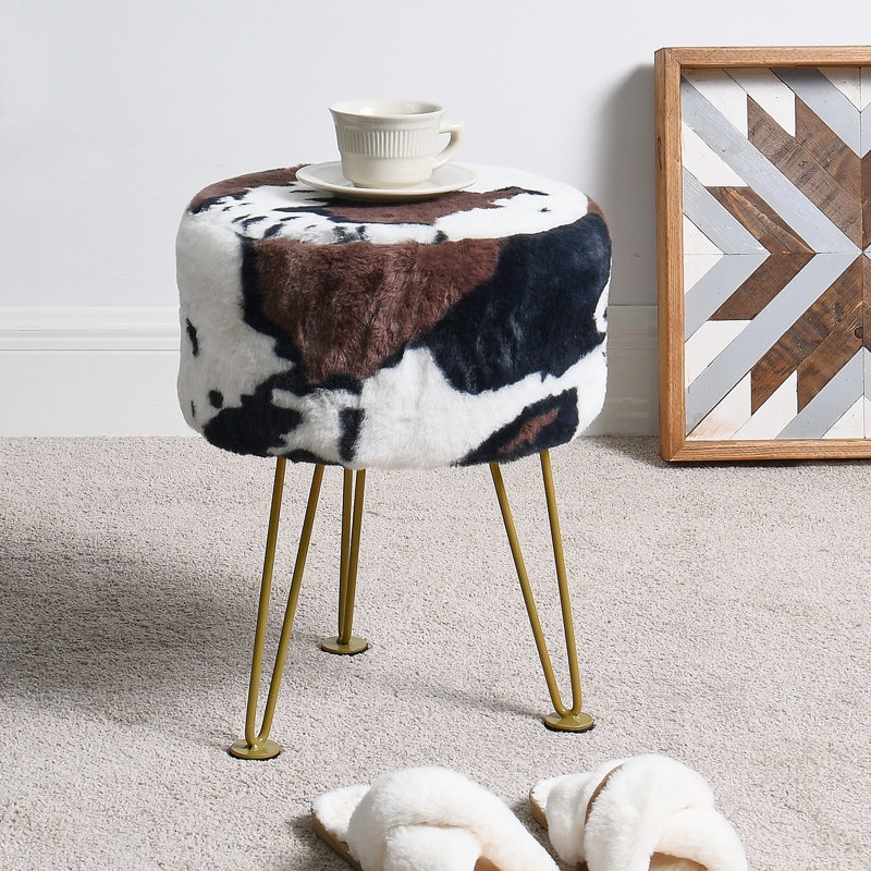 33cm Wide Round Animal Print Footstool Ottoman