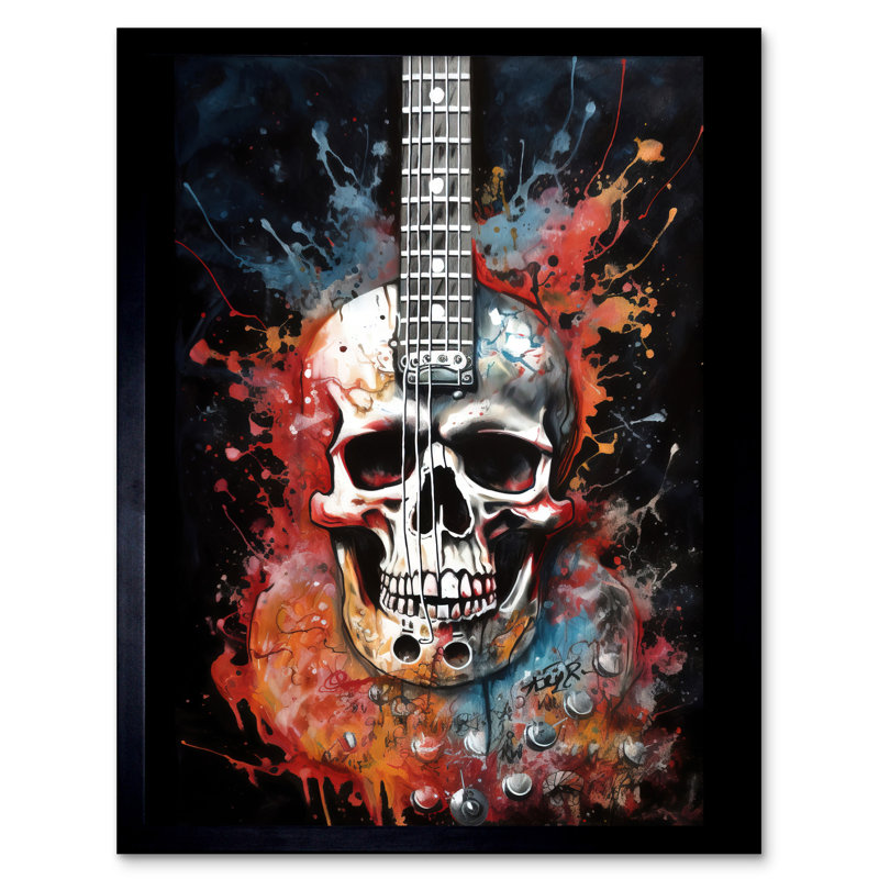Levison Electric Skull Guitar Death Metal Music Concept Splatter - Single Picture Frame Print