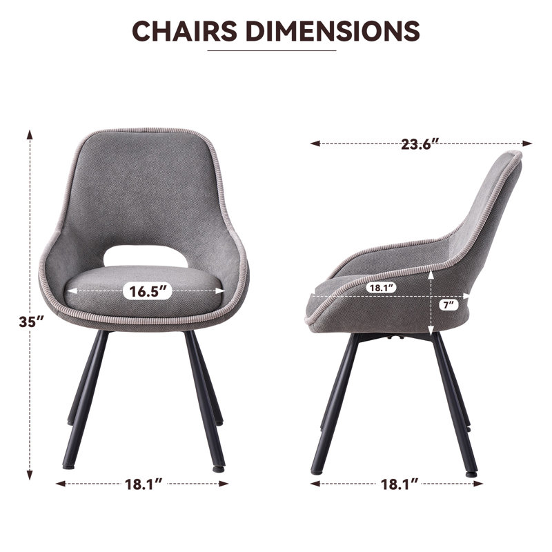 Swivel Dining Chairs Set Of 2, Modern Upholstered Fabric Kitchen Chair With Thicken Cushions for Living Room, Bedroom, Gray