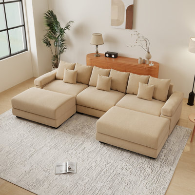 130" Oversized Cloud Modular Sectional Couch，U-Shape Sectional Couch, Soft Corduroy Fabric，For Lounges Living Room