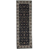Hand-Knotted High-Quality Ivory and Dark Blue Runner