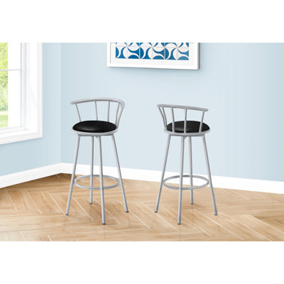 2 tabourets de bar modernes, pivotants, structure en métal gris, coussin de siège en cuir noir, design contemporain, base, siège, tendance