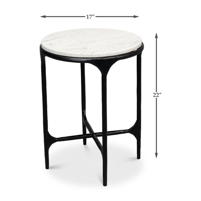 Round Marble Top Black Metal End Table