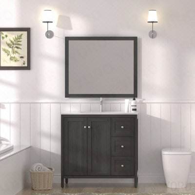 Meuble-lavabo moderne avec lavabo 35,5 po, armoire de rangement pour salle de bain avec portes à fermeture douce et 3 tiroirs, noir Munich